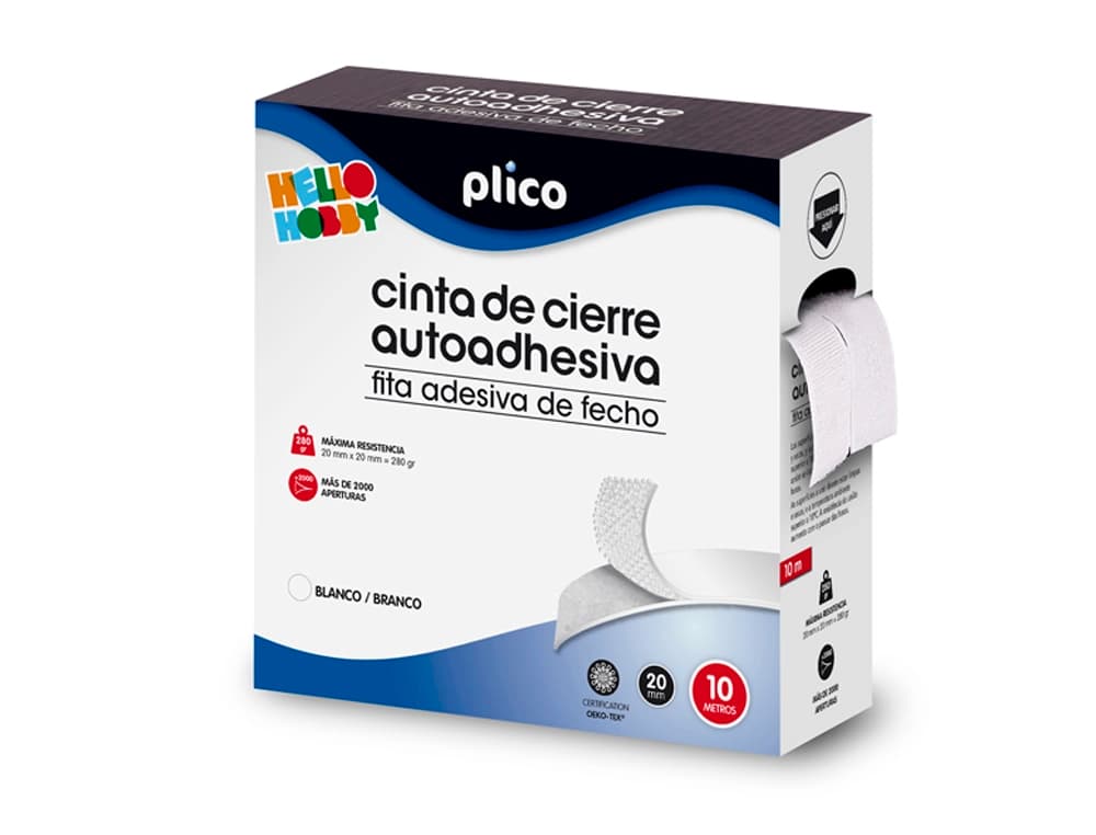 Cinta de cierre adhesiva plico velcro blanco 20mm x 10m