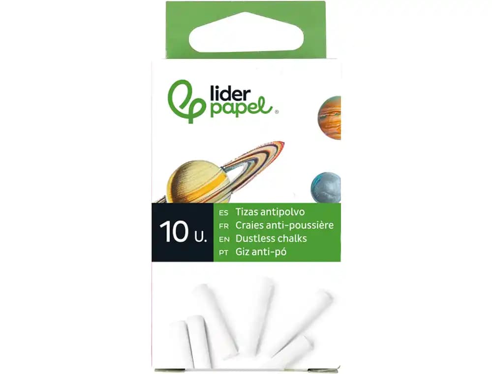 Tiza blanca antipolvo liderpapel caja de 10 unidades