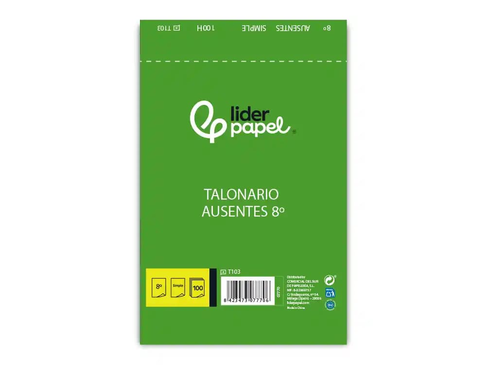 Talonario liderpapel ausentes octavo original 103