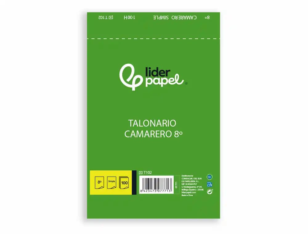 Talonario liderpapel camarero octavo sin iva 102