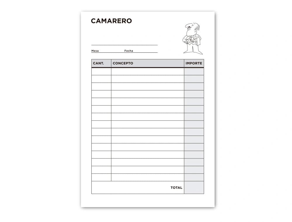 Talonario liderpapel camarero octavo sin iva 102