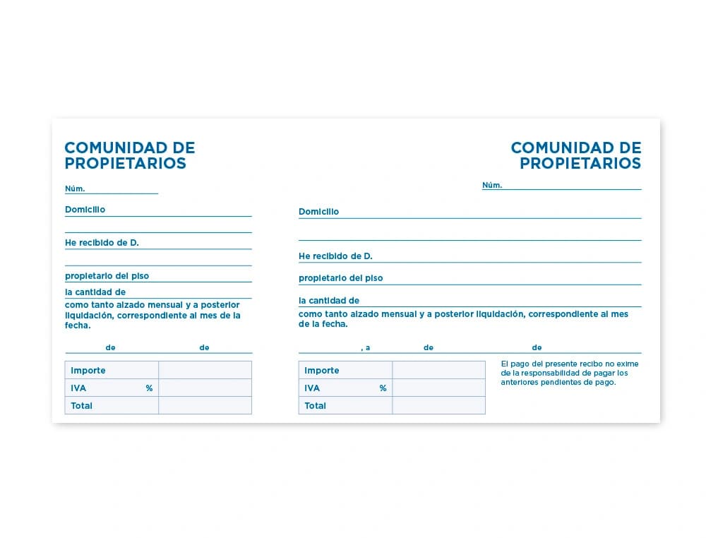 Talonario liderpapel comunidad tres en folio 106 con iva