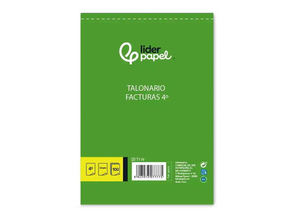 Talonario liderpapel facturas cuarto -con iva- 116