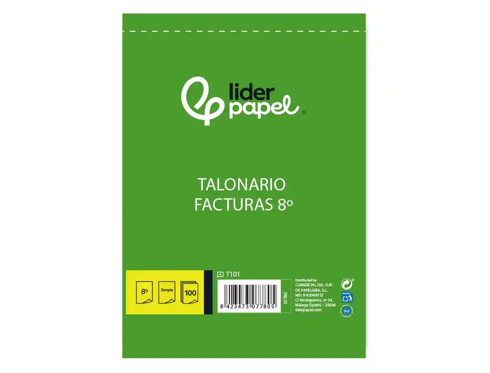 Talonario liderpapel facturas octavo -sin iva- 101