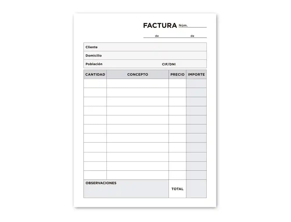 Talonario liderpapel facturas octavo -sin iva- 101