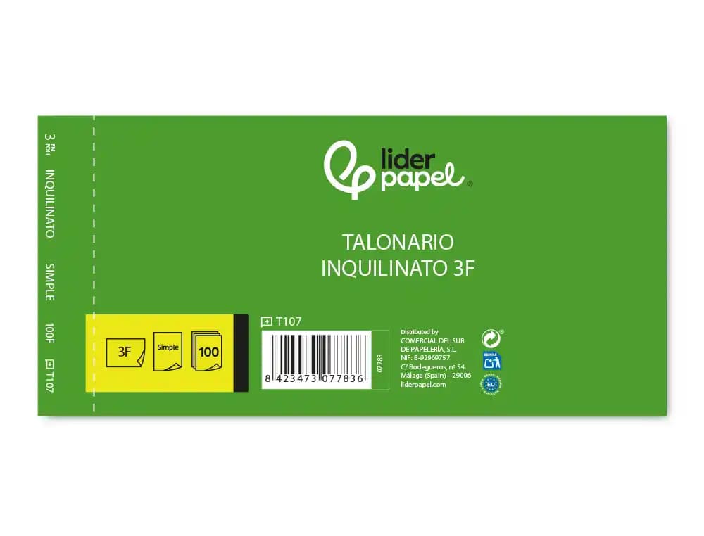 Talonario liderpapel inquilinato tres en folio 107 con condiciones