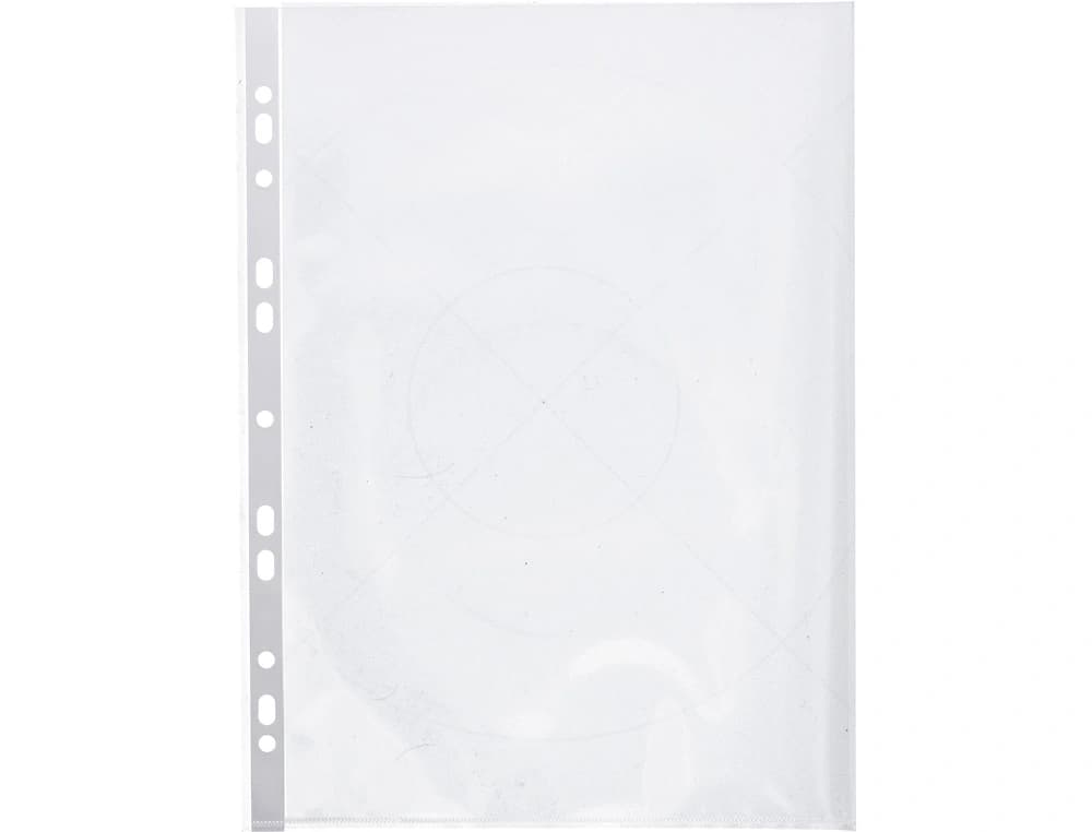 Funda multitaladro q-connect din a4 80 micras cristal bolsa de 25 unidades con apertura superior y lateral izquierda