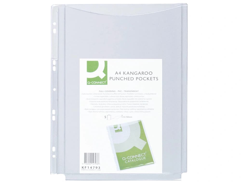 Funda multitaladro q-connect con fuelle din a4 pvc 180 mc bolsa de 5 unidades