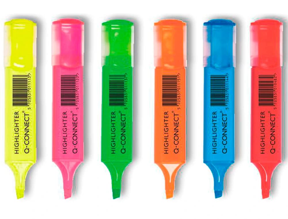 Rotulador q-connect fluorescente punta biselada caja de 6 unidades colores surtidos