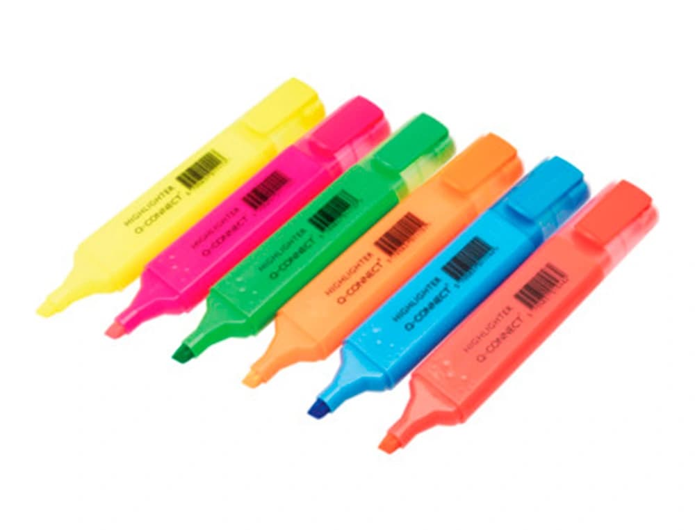 Rotulador q-connect fluorescente punta biselada caja de 6 unidades colores surtidos