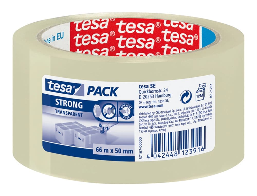 Cinta adhesiva tesa strong 66 m x 50 mm para embalaje bajo ruido