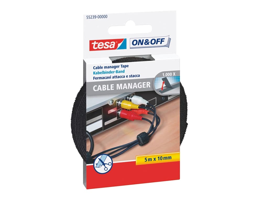 Velcro adhesivo tesa para agrupar cables 5 m x 10 mm color negro
