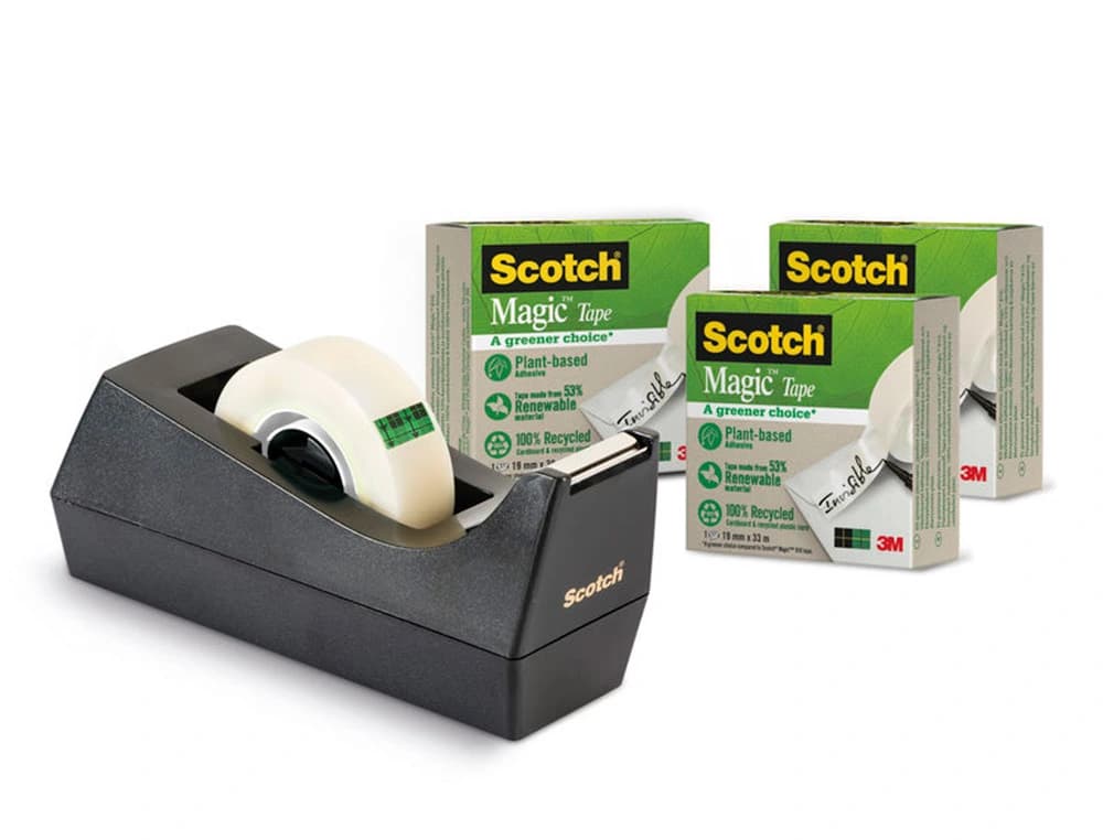 Portarrollo sobremesa scotch c38 color negro incluye 3 cintas scotch magic 33 mt x 19 mm