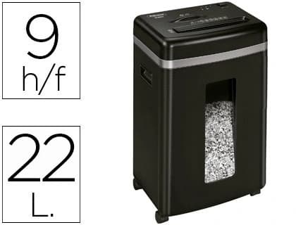 Fellowes Destructora de documentos Fellowes 450m capacidad de corte 9 hojas destruye grapas clips tarjetas y CD 22 litros