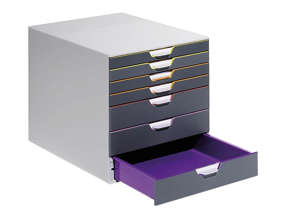 Fichero cajones de sobremesa durable varicolor apilables 5 cajones plastico 292x280x356 mm