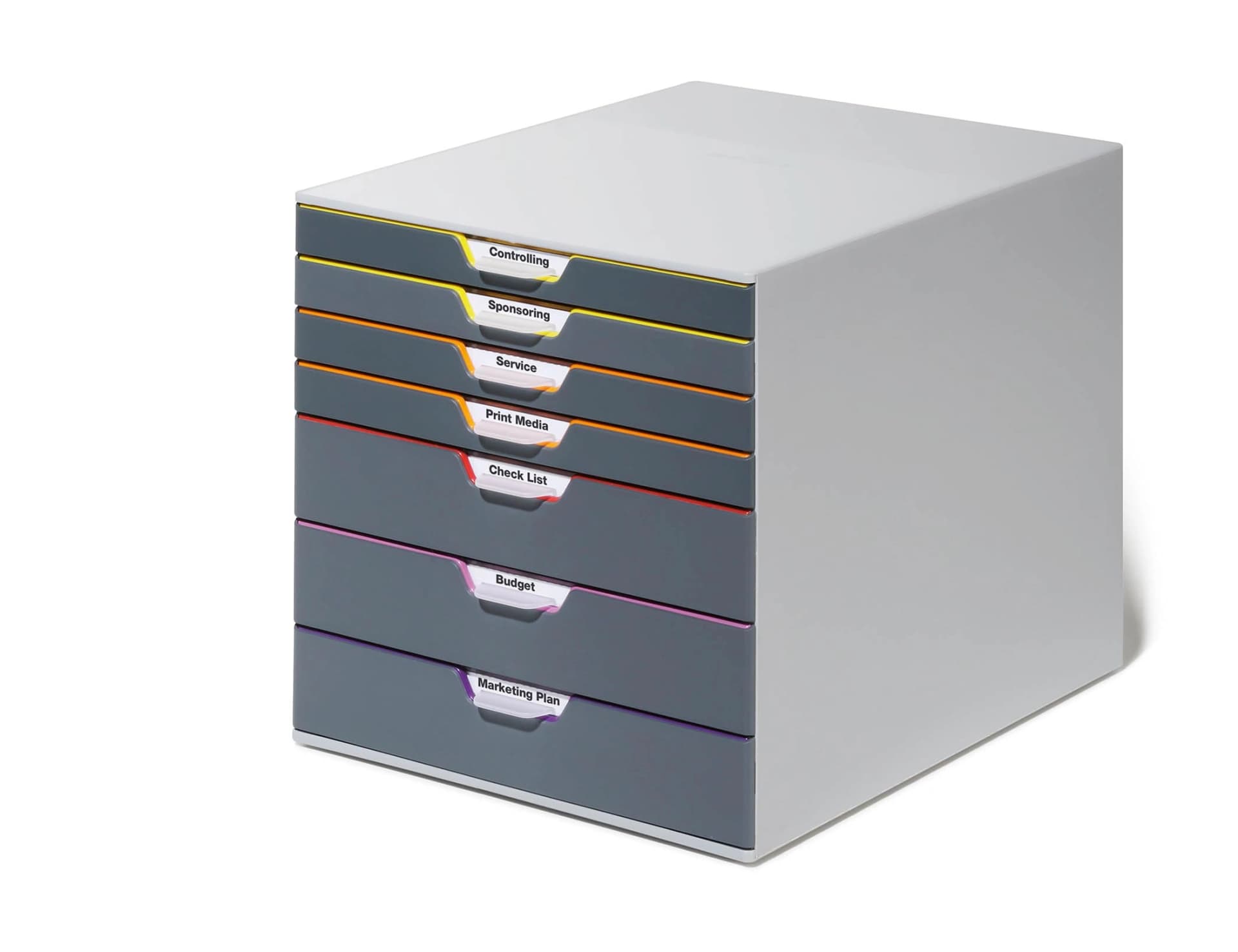 Fichero cajones de sobremesa durable varicolor apilables 5 cajones plastico 292x280x356 mm