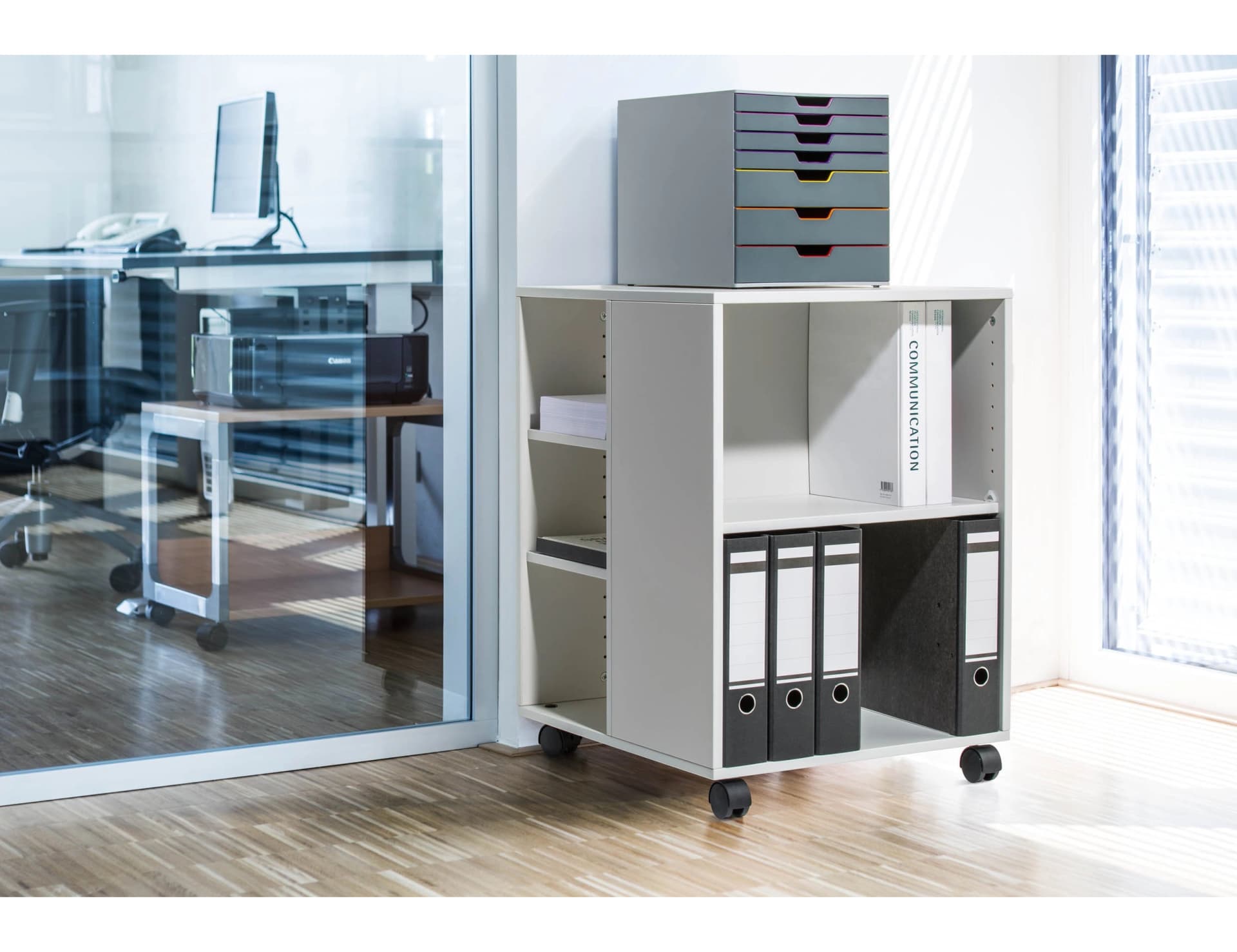 Fichero cajones de sobremesa durable varicolor apilables 5 cajones plastico 292x280x356 mm