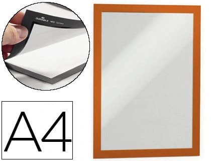 Durable Marco porta anuncios durable magnetico din a4 dorso adhesivo removible color naranja pack de 2 unidades