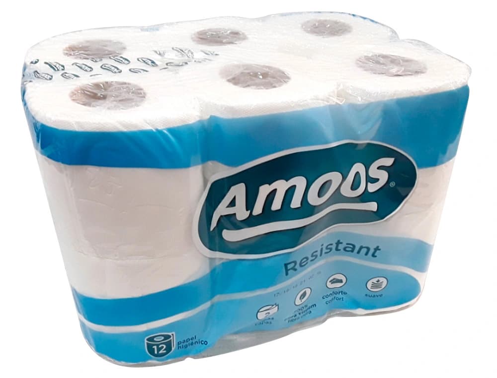 Papel higienico amoos 2 capas 100 mm diametro x 87 mm alto paquete de 12 rollos