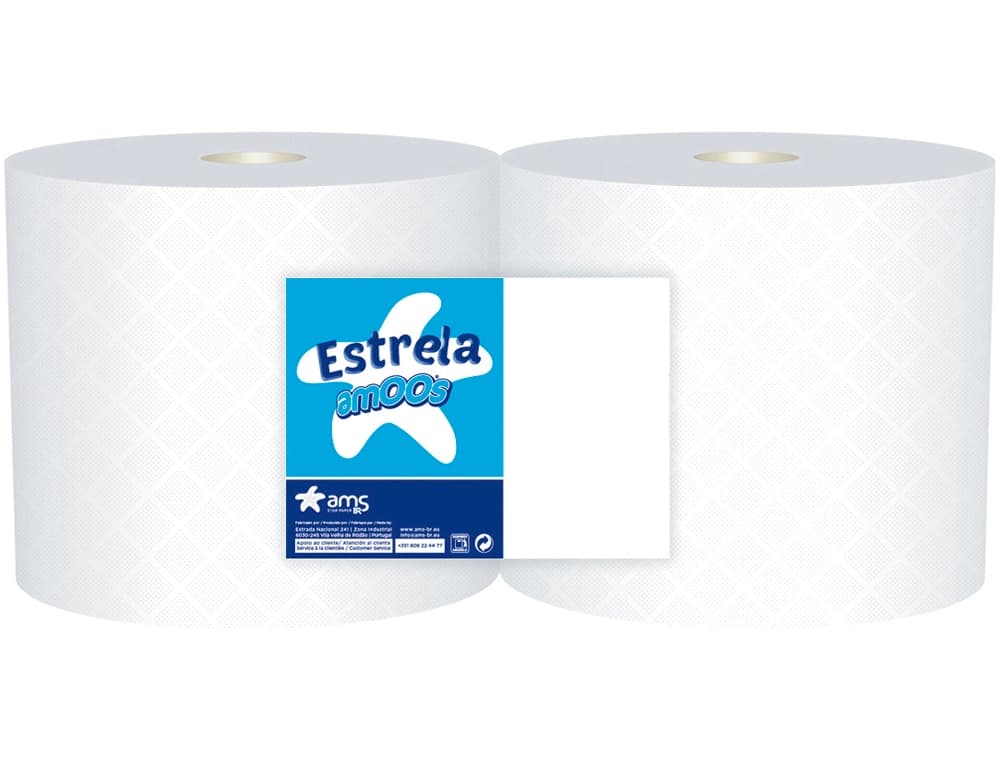 Papel secamanos industrial amoos 2 capas 222 mm x 400 mt paquete de 2 rollos