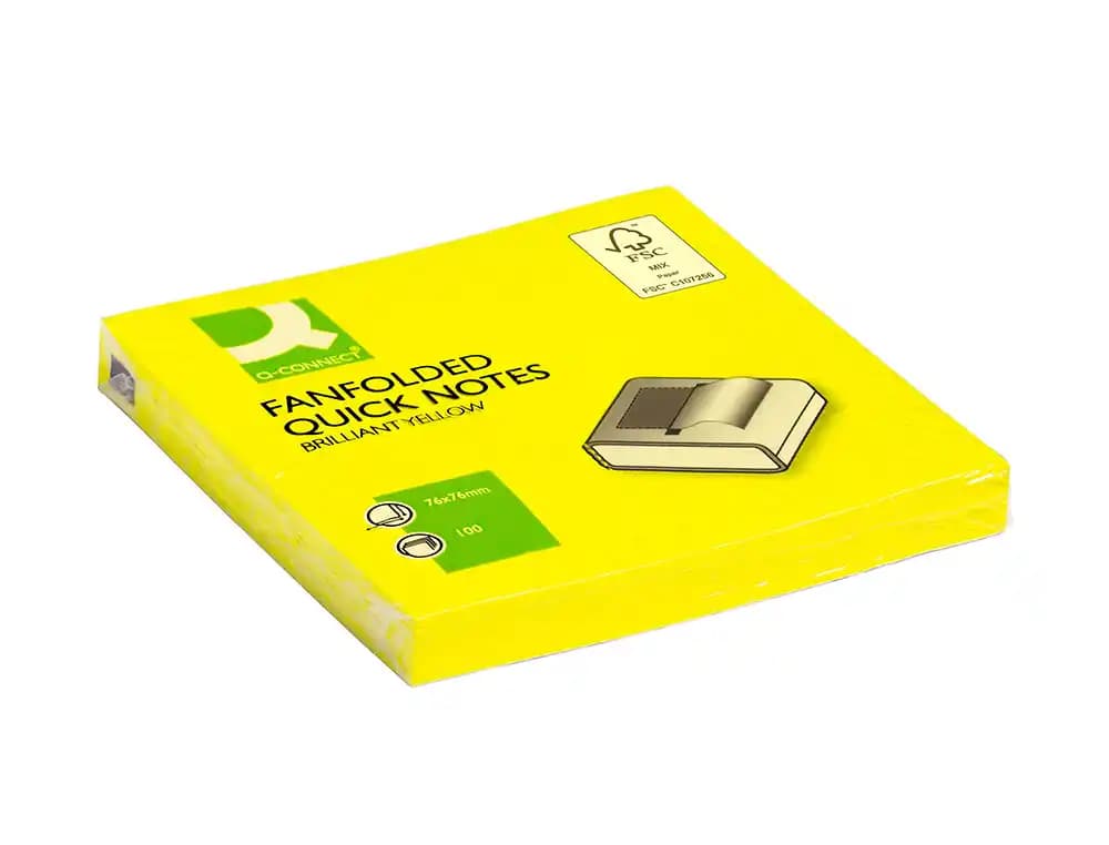 Bloc de notas adhesivas quita y pon q-connect 76x76 mm amarillo neon zig-zag