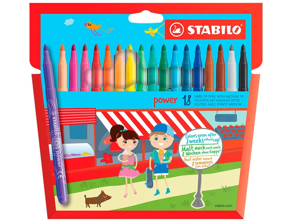 Rotulador escolar stabilo powe r caja de 18 unidades colores surtidos