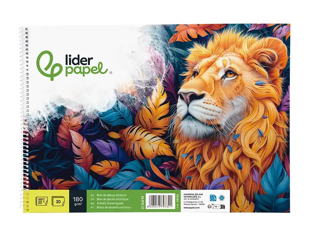 Bloc dibujo liderpapel lineal espiral 460x325 mm 20 hojas 180 gr/m2 con recuadro perforado