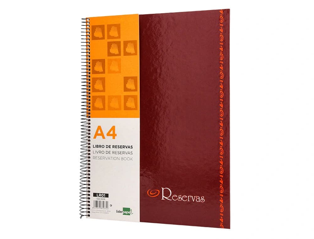 Libro de reservas liderpapel espiral din a4 restaurante 80 hojas papel 80 gr