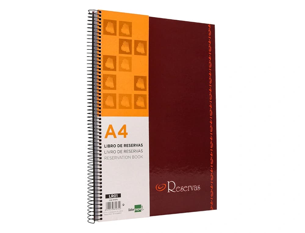 Libro de reservas liderpapel espiral din a4 restaurante 80 hojas papel 80 gr