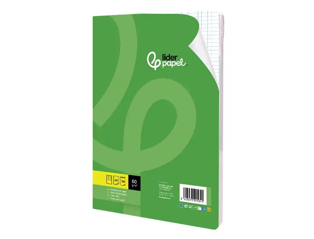 Recambio liderpapel a4 100 hojas 60gr cuadro 3 mm con margen 4 taladros