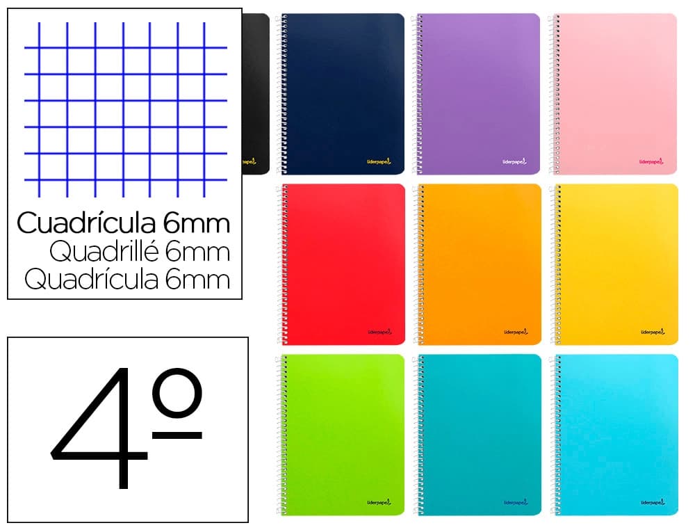 Cuaderno de espiral Liderpapel Smart de tapa blanda, cuadro de 6 mm con margen, 80 hojas – Cuarto · 60g
