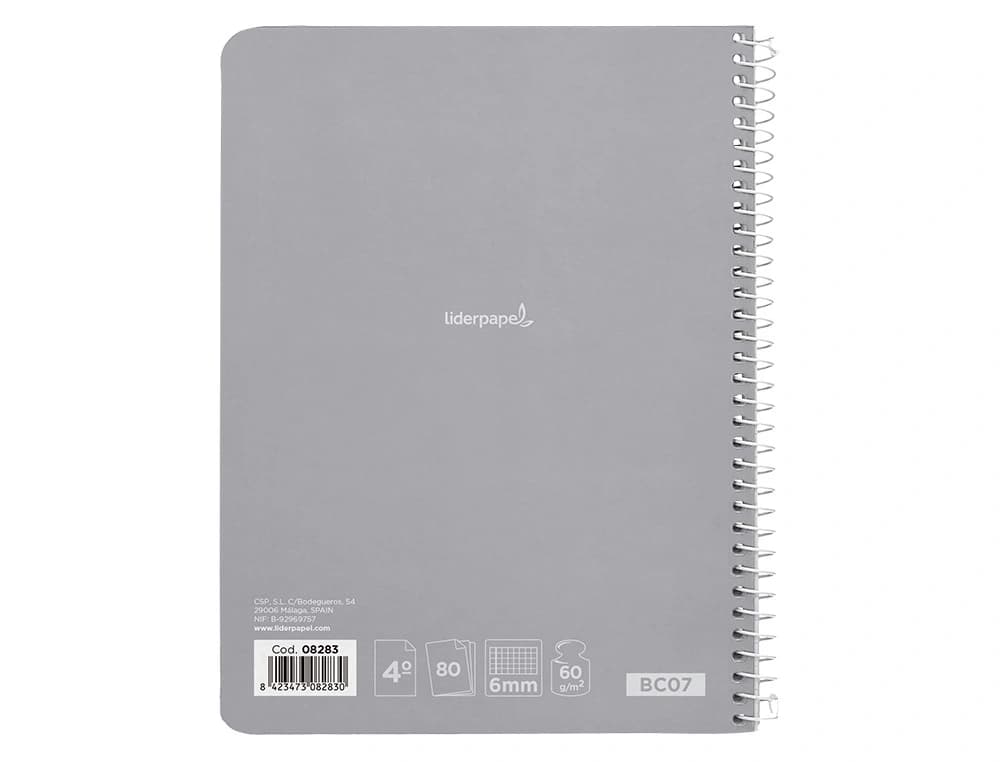 Cuaderno de espiral Liderpapel Smart de tapa blanda, cuadro de 6 mm con margen, 80 hojas – Cuarto · 60g