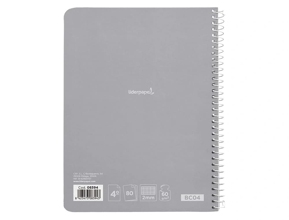 Cuaderno espiral liderpapel smart tapa blanda 80h milimetrado 2mm colores surtidos
