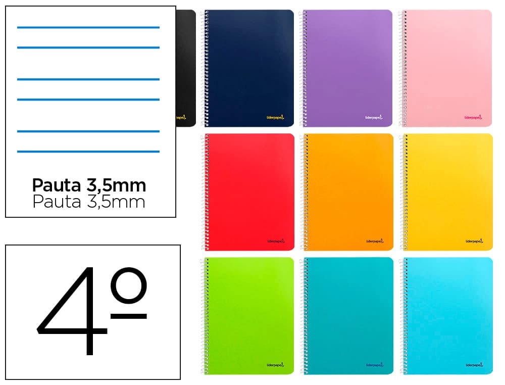 Cuaderno espiral liderpapel cuarto smart tapa blanda 80h 60gr rayado montessori 3,5mm colores surtidos