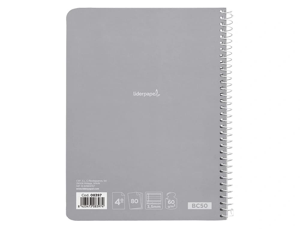 Cuaderno espiral liderpapel smart tapa blanda 80h rayado montessori 3,5mm colores surtidos