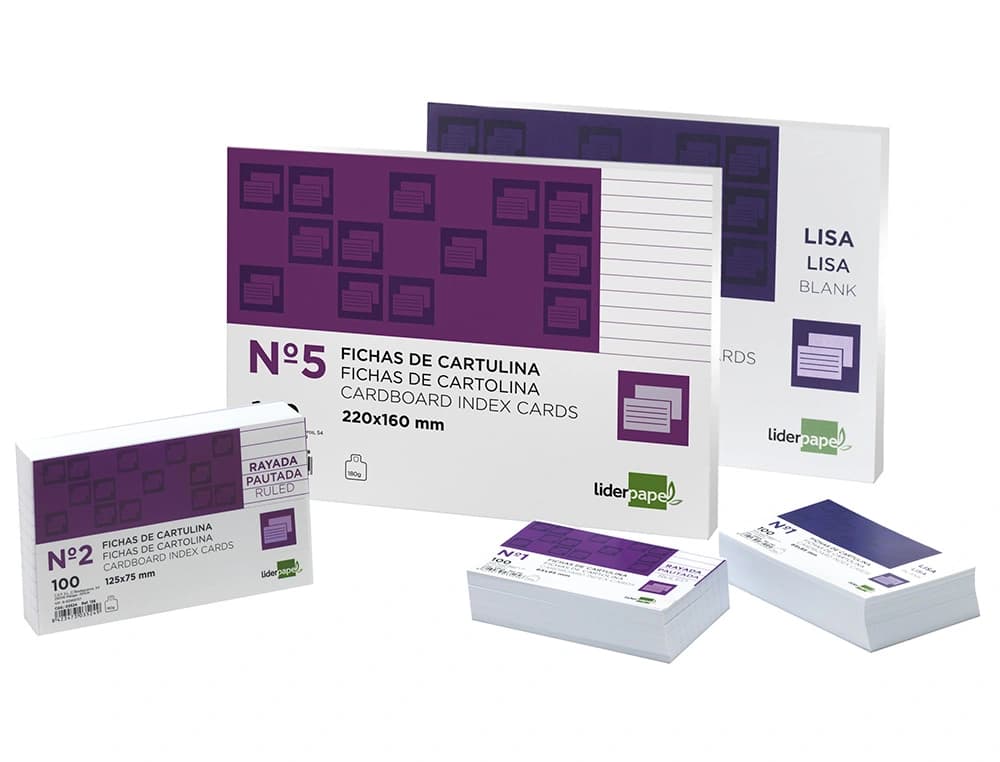 Ficha liderpapel lisa nº5 160x220mm 180gr paquete de 100 unidades
