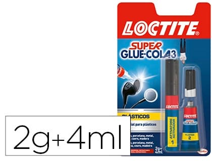 Loctite Pegamento instantáneo Loctite Super GLUE-3 para plásticos difíciles, tubo de 2 g y activador en rotulador de 4 ml