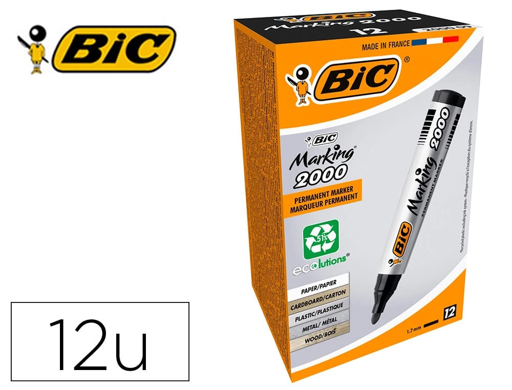 Bic Rotulador bic marcador eco permanente marking 2000 trazo 1,7 mm caja de 12 unidades