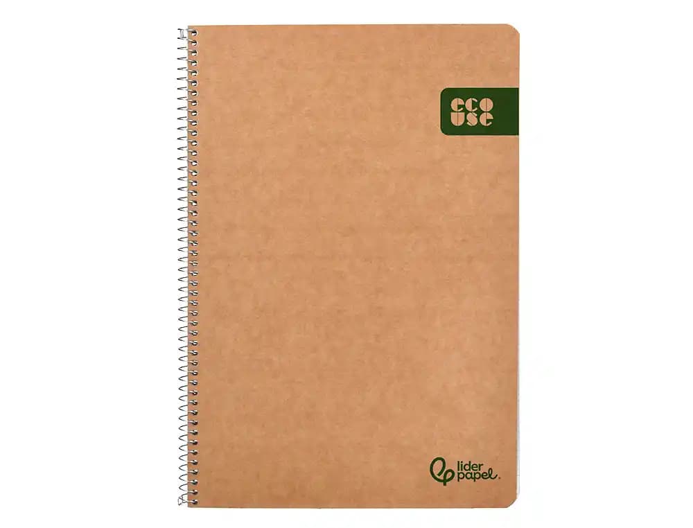 Cuaderno espiral liderpapel a4 ecouse tapa cartulina kraft 80h papel reciclado 80gr cuadro 4mm con margen