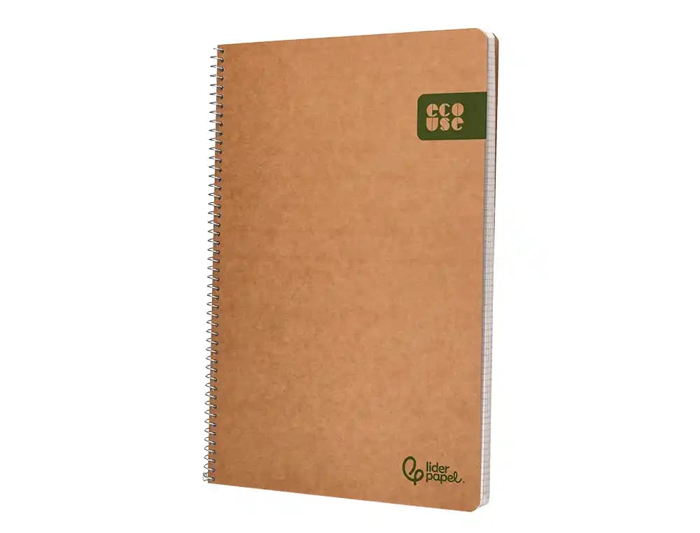 Cuaderno espiral liderpapel a4 ecouse tapa cartulina kraft 80h papel reciclado 80gr cuadro 4mm con margen