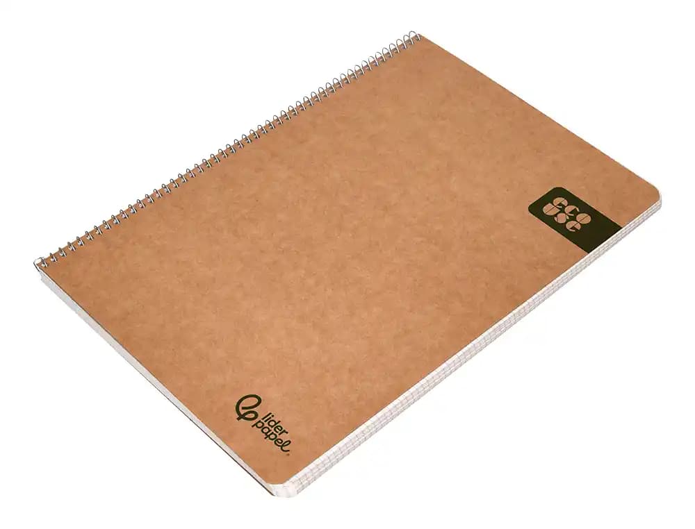 Cuaderno espiral liderpapel a4 ecouse tapa cartulina kraft 80h papel reciclado 80gr cuadro 4mm con margen