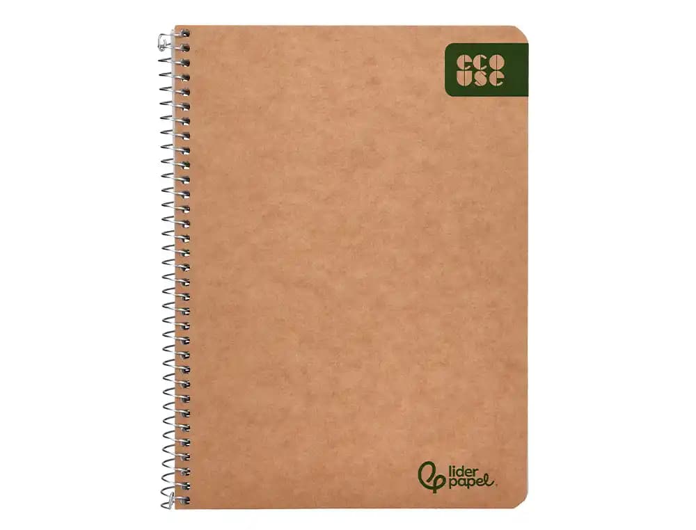 Cuaderno espiral liderpapel a5 ecouse tapa cartulina kraft 80h papel reciclado 80gr cuadro 4mm