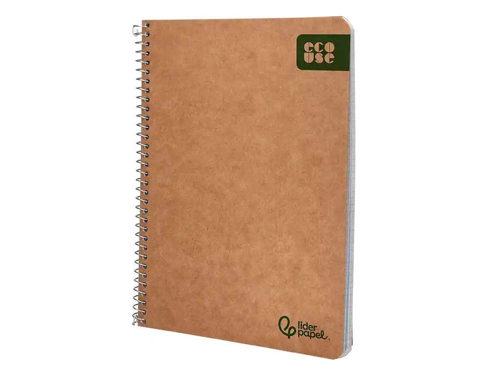 Cuaderno espiral liderpapel a5 ecouse tapa cartulina kraft 80h papel reciclado 80gr cuadro 4mm