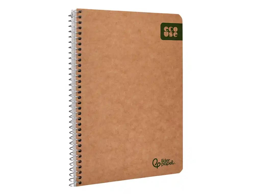 Cuaderno espiral liderpapel a5 ecouse tapa cartulina kraft 80h papel reciclado 80gr cuadro 4mm