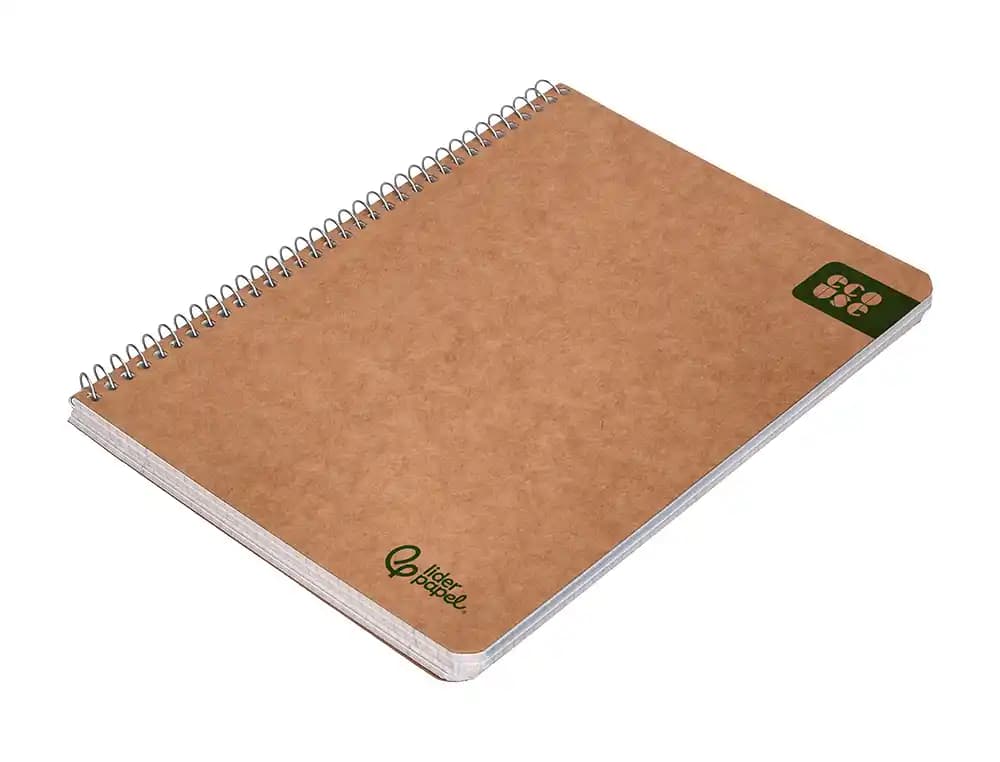 Cuaderno espiral liderpapel a5 ecouse tapa cartulina kraft 80h papel reciclado 80gr cuadro 4mm