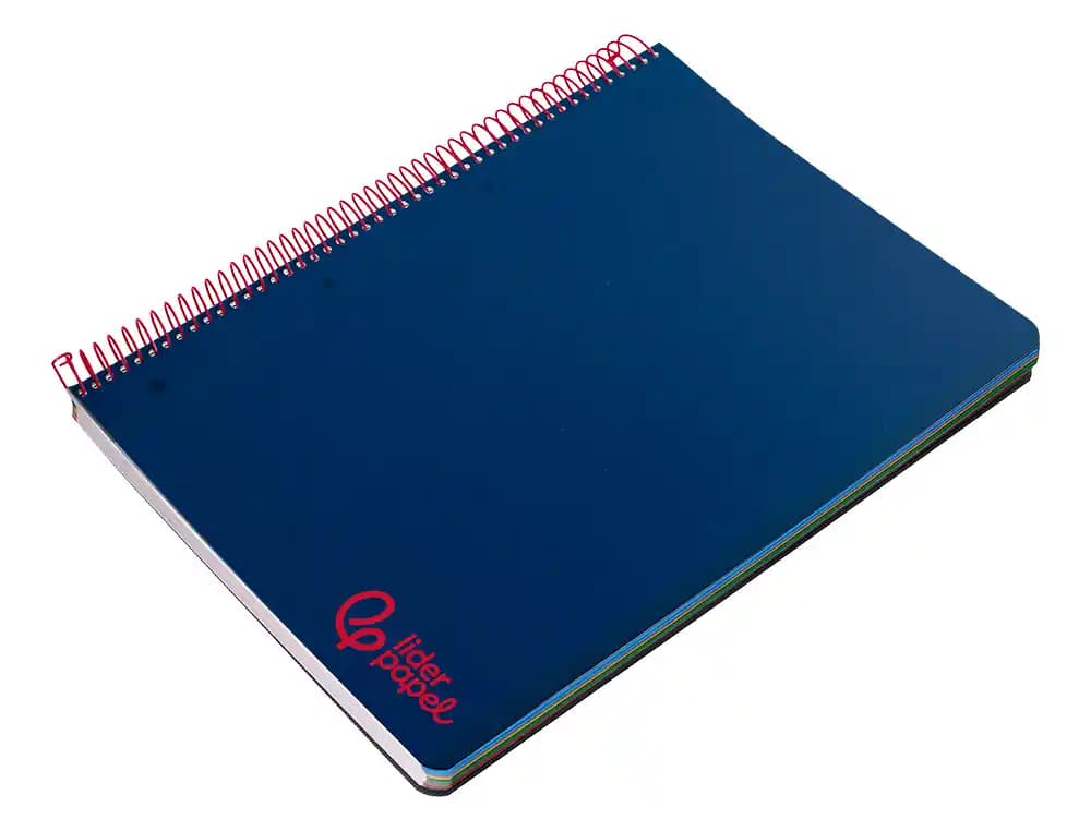 Cuaderno espiral liderpapel a5 micro wonder tapa plastico 120h 90gr cuadro 5mm 5 bandas 6 taladros color azul marino