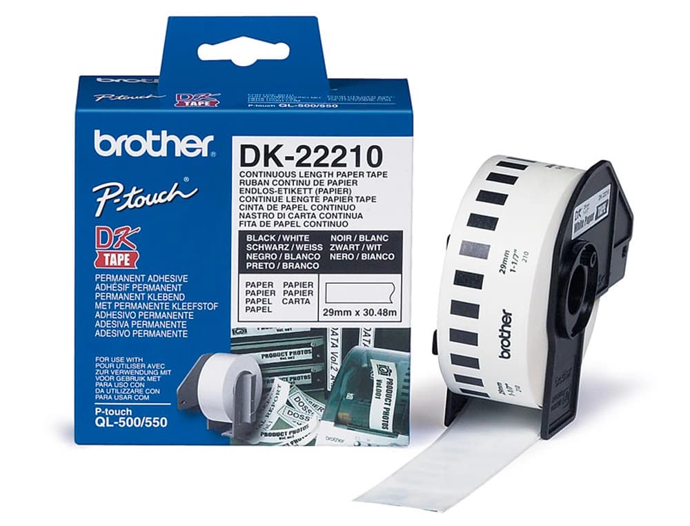 Cinta de papel continuo brother dk-22210 para impresoras ql -29mmx30,48 m