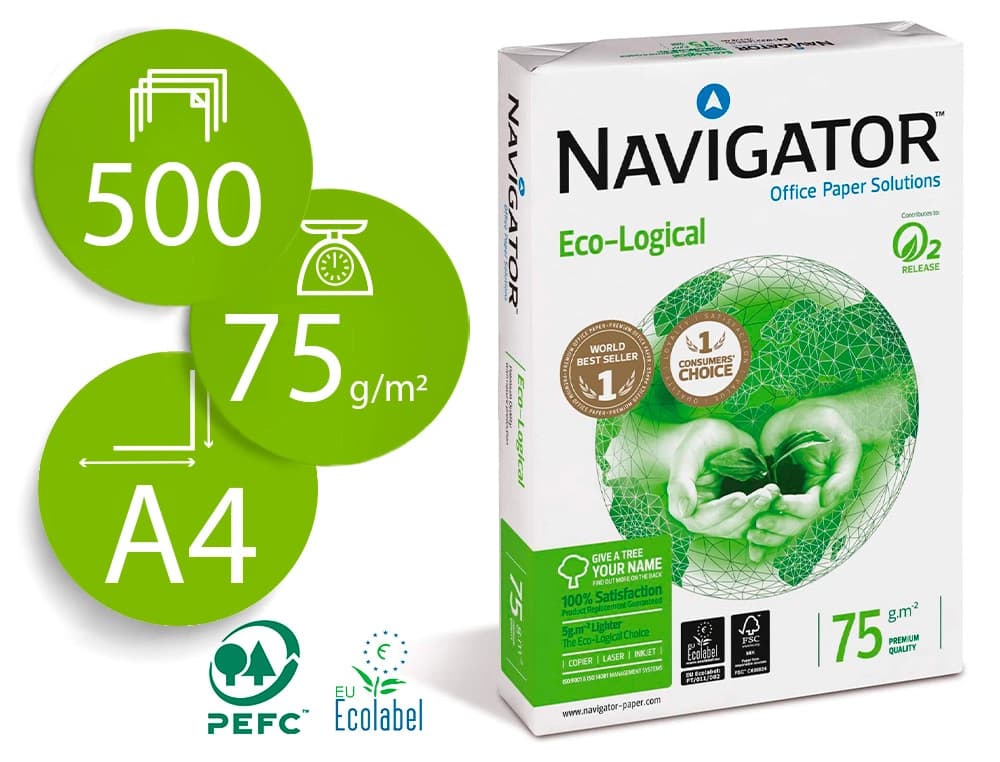 Navigator Papel fotocopiadora navigator eco logical din a4 75 gramos paquete de 500 hojas