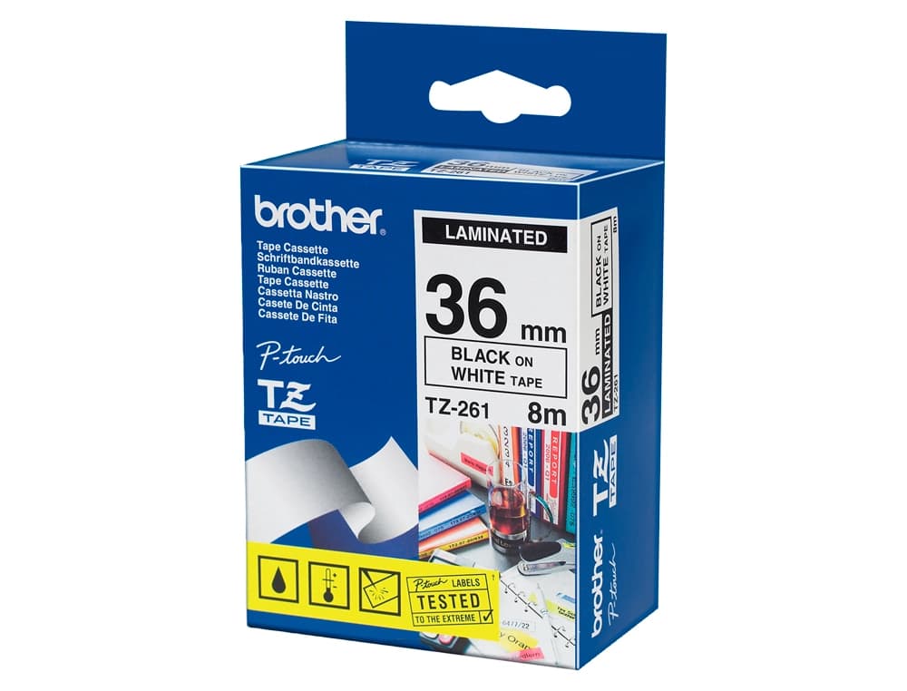 Cinta brother tze261 blanco-negro 36mm longitud 8 m