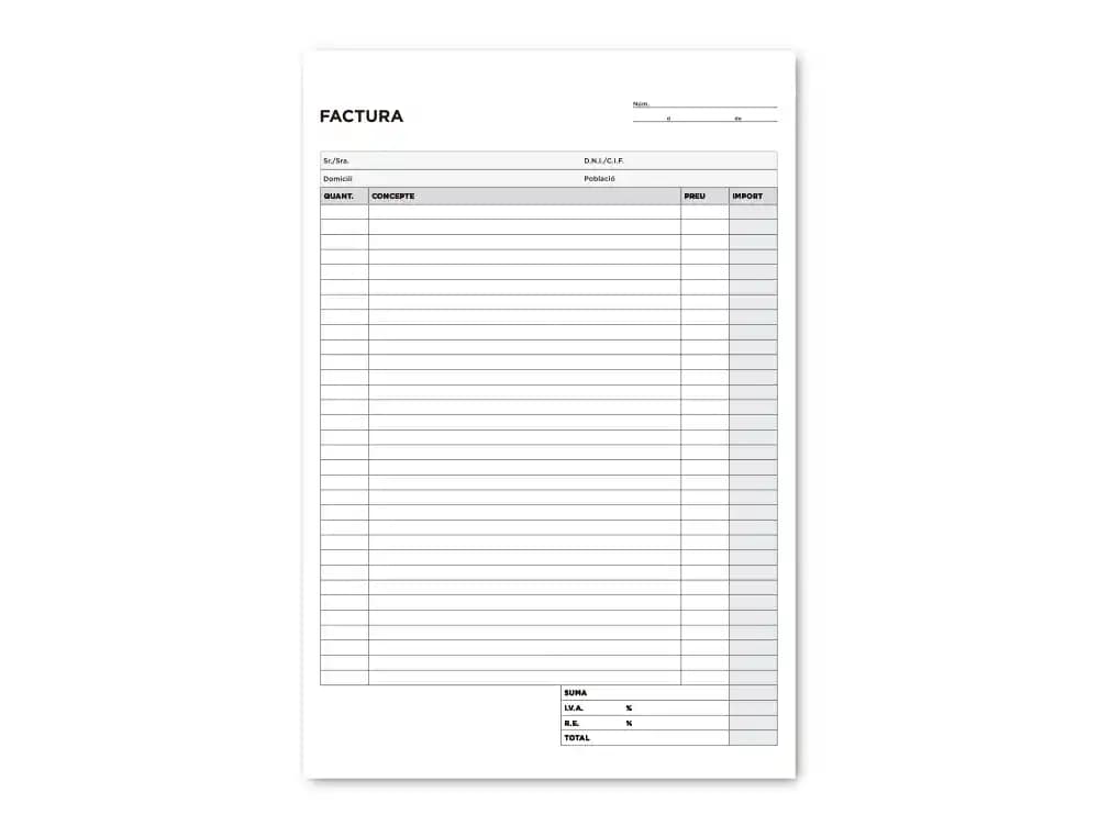 Talonario liderpapel facturas folio original y copia t223 con i.v.a. texto en catalan